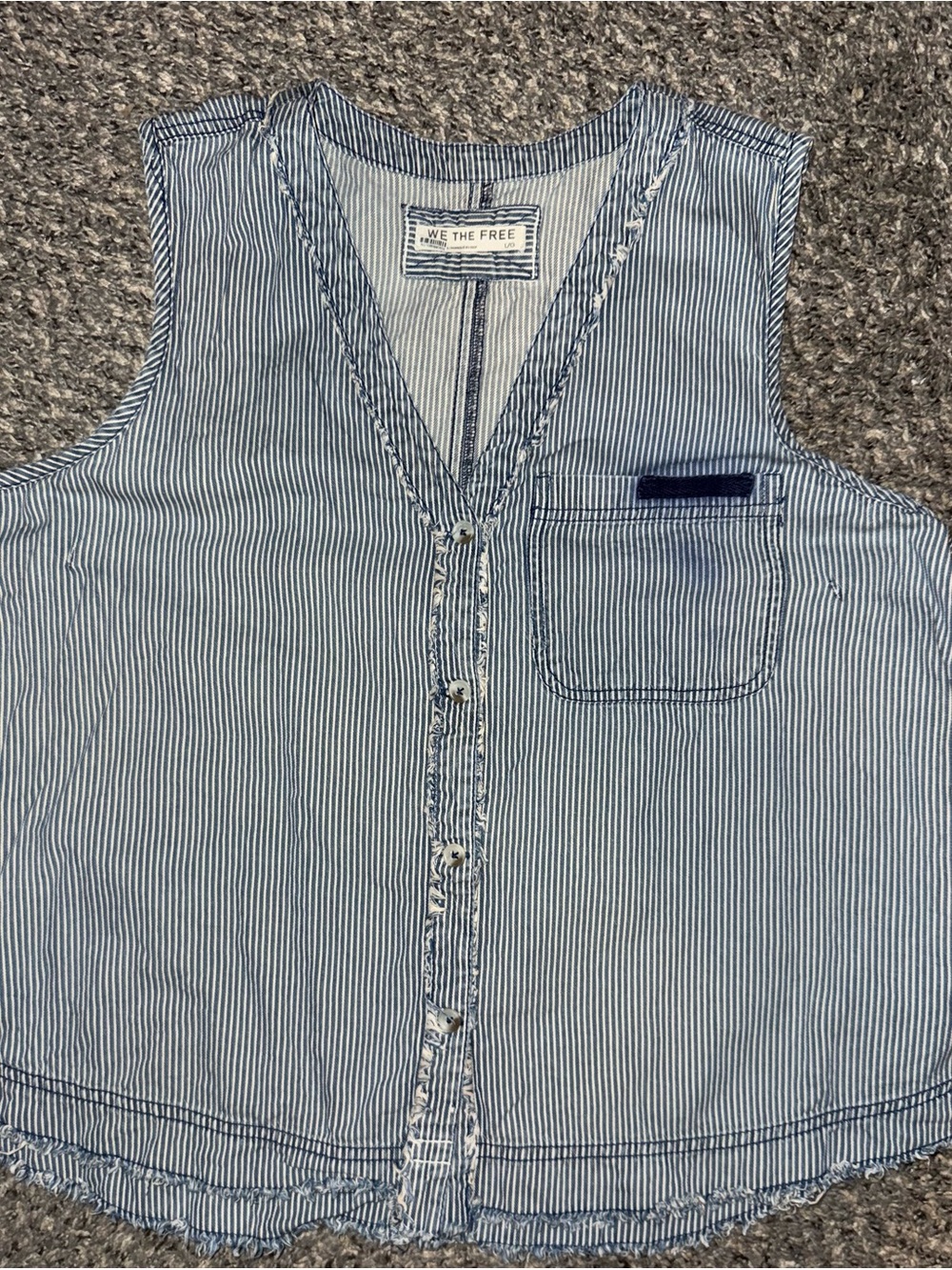 We The Free Light Blue and White Pinstripe Sleeveless Button-Up Top